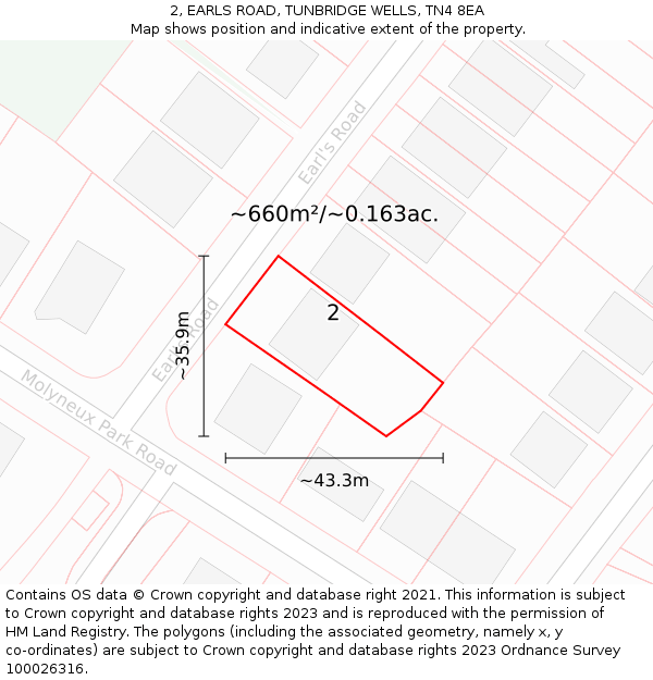 2, EARLS ROAD, TUNBRIDGE WELLS, TN4 8EA: Plot and title map