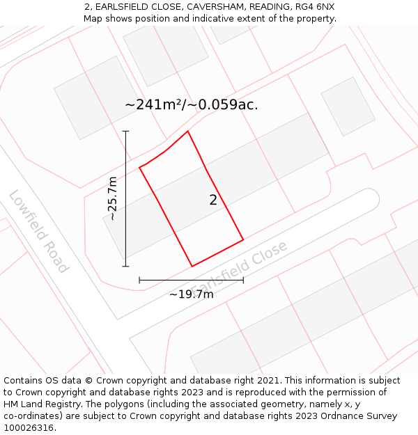 2, EARLSFIELD CLOSE, CAVERSHAM, READING, RG4 6NX: Plot and title map