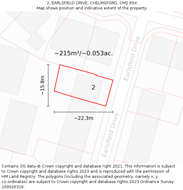 2, EARLSFIELD DRIVE, CHELMSFORD, CM2 6SX: Plot and title map