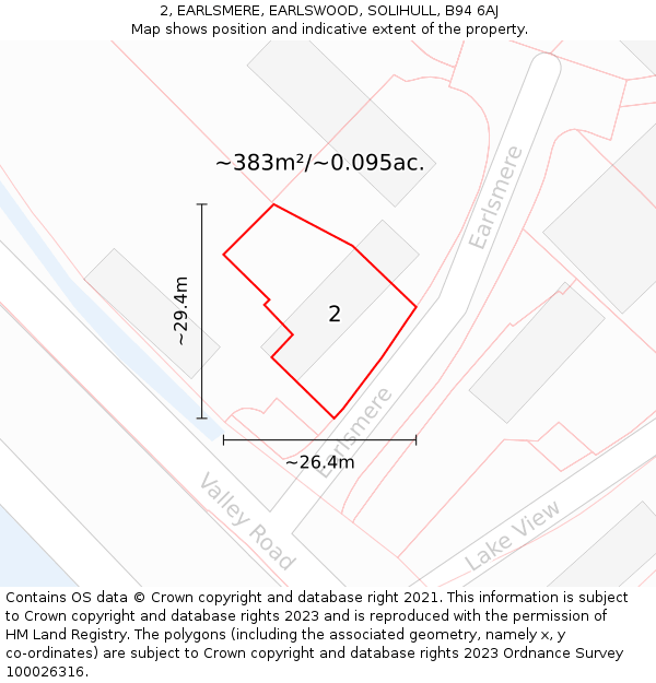 2, EARLSMERE, EARLSWOOD, SOLIHULL, B94 6AJ: Plot and title map