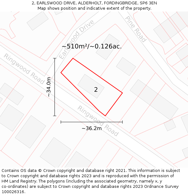 2, EARLSWOOD DRIVE, ALDERHOLT, FORDINGBRIDGE, SP6 3EN: Plot and title map