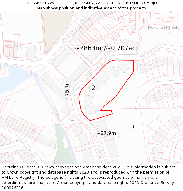 2, EARNSHAW CLOUGH, MOSSLEY, ASHTON-UNDER-LYNE, OL5 9JD: Plot and title map