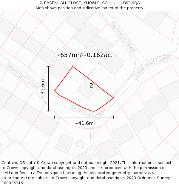 2, EASENHALL CLOSE, KNOWLE, SOLIHULL, B93 9QA: Plot and title map