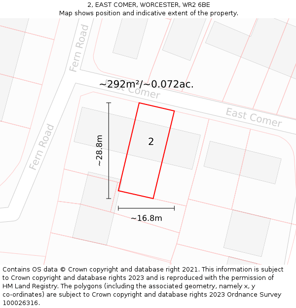 2, EAST COMER, WORCESTER, WR2 6BE: Plot and title map