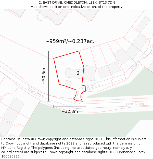 2, EAST DRIVE, CHEDDLETON, LEEK, ST13 7DN: Plot and title map