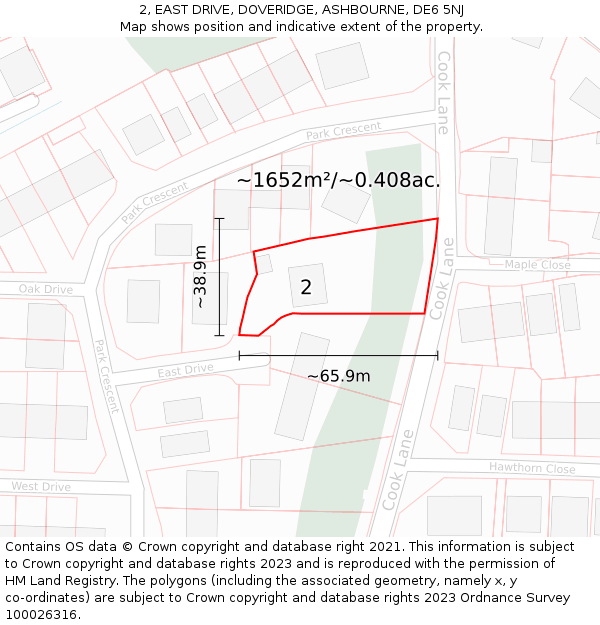2, EAST DRIVE, DOVERIDGE, ASHBOURNE, DE6 5NJ: Plot and title map