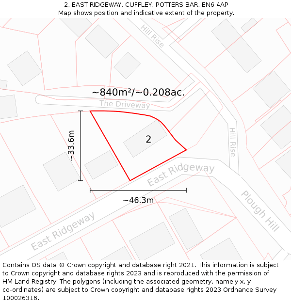 2, EAST RIDGEWAY, CUFFLEY, POTTERS BAR, EN6 4AP: Plot and title map