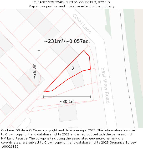 2, EAST VIEW ROAD, SUTTON COLDFIELD, B72 1JD: Plot and title map