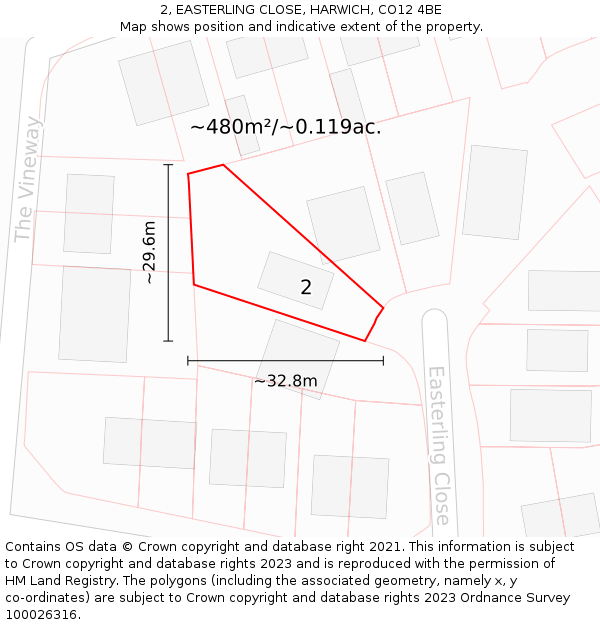2, EASTERLING CLOSE, HARWICH, CO12 4BE: Plot and title map