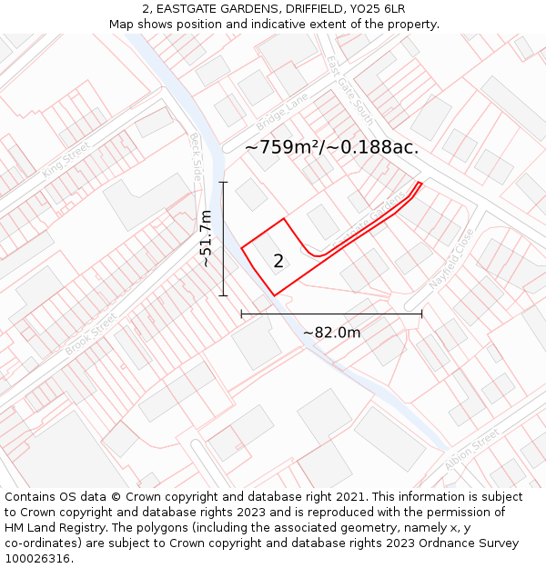 2, EASTGATE GARDENS, DRIFFIELD, YO25 6LR: Plot and title map