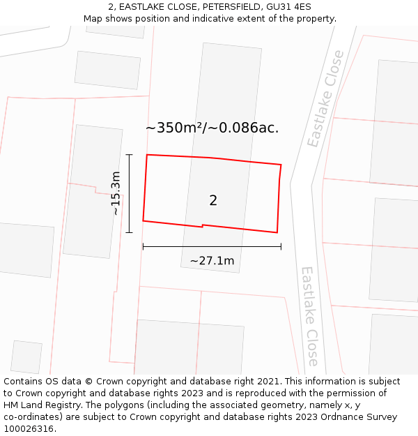 2, EASTLAKE CLOSE, PETERSFIELD, GU31 4ES: Plot and title map