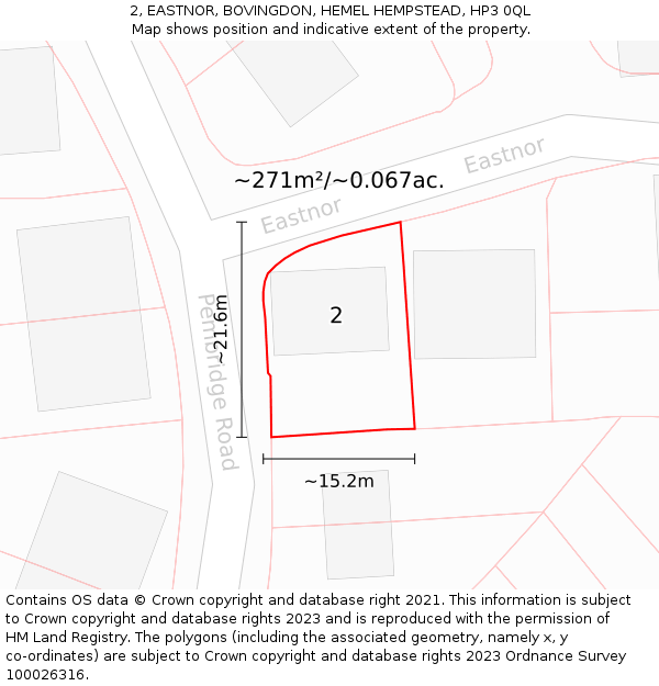 2, EASTNOR, BOVINGDON, HEMEL HEMPSTEAD, HP3 0QL: Plot and title map