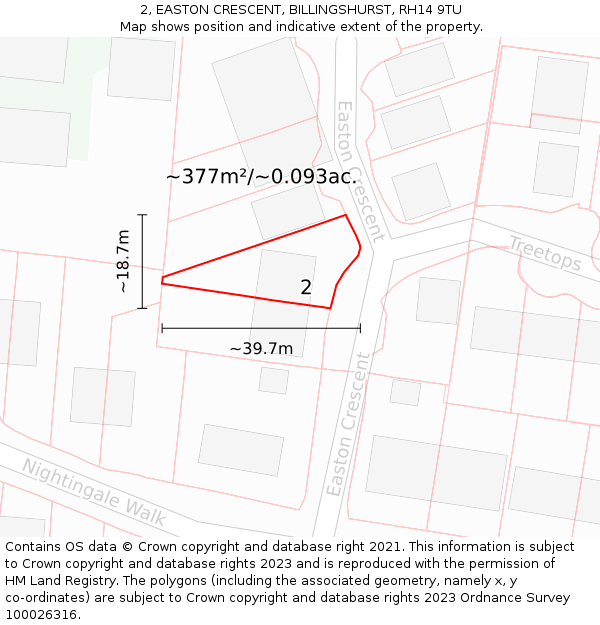 2, EASTON CRESCENT, BILLINGSHURST, RH14 9TU: Plot and title map
