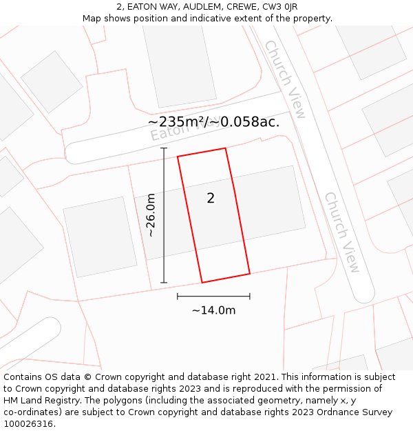 2, EATON WAY, AUDLEM, CREWE, CW3 0JR: Plot and title map
