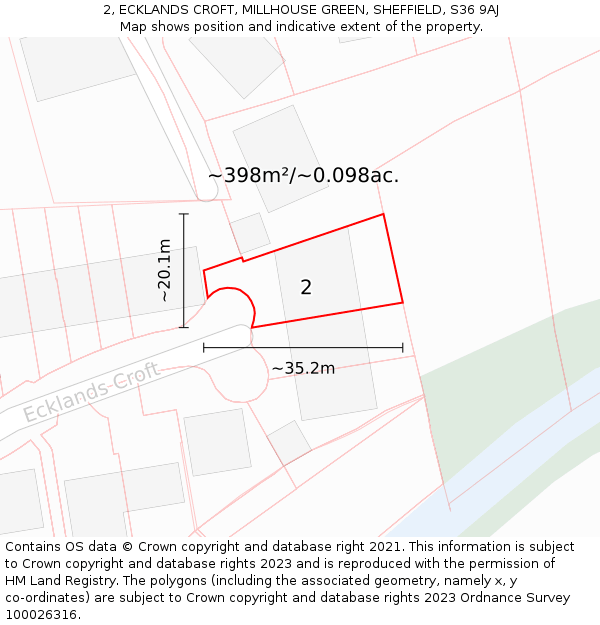 2, ECKLANDS CROFT, MILLHOUSE GREEN, SHEFFIELD, S36 9AJ: Plot and title map