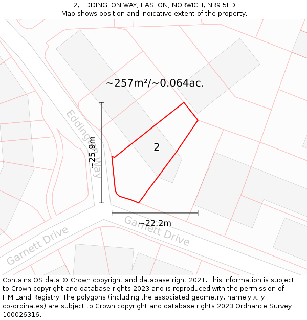 2, EDDINGTON WAY, EASTON, NORWICH, NR9 5FD: Plot and title map