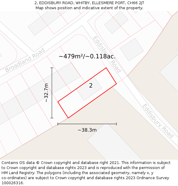 2, EDDISBURY ROAD, WHITBY, ELLESMERE PORT, CH66 2JT: Plot and title map