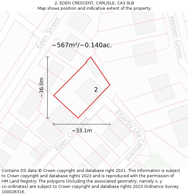 2, EDEN CRESCENT, CARLISLE, CA3 9LB: Plot and title map