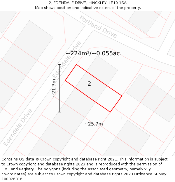 2, EDENDALE DRIVE, HINCKLEY, LE10 1SA: Plot and title map