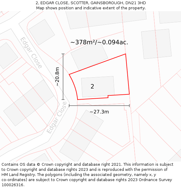 2, EDGAR CLOSE, SCOTTER, GAINSBOROUGH, DN21 3HD: Plot and title map