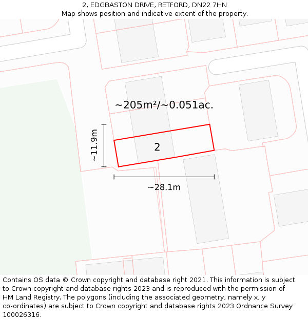 2, EDGBASTON DRIVE, RETFORD, DN22 7HN: Plot and title map