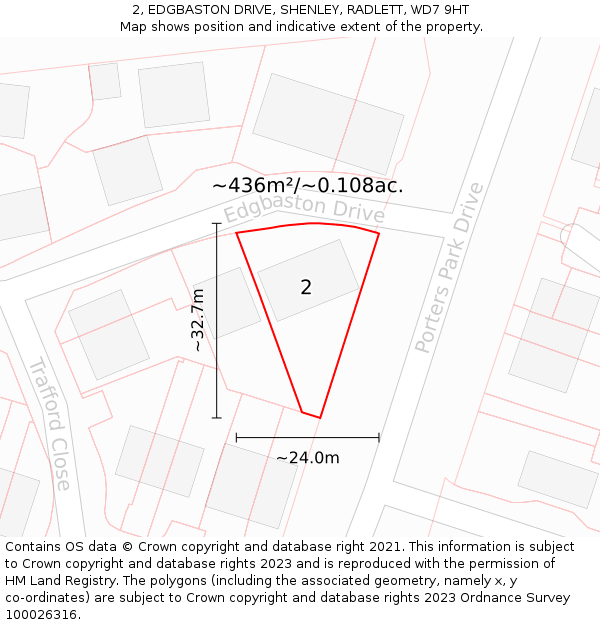 2, EDGBASTON DRIVE, SHENLEY, RADLETT, WD7 9HT: Plot and title map