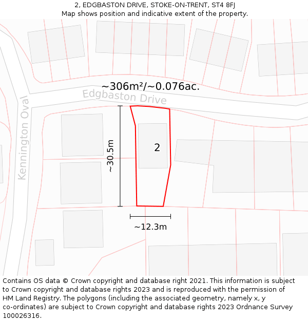 2, EDGBASTON DRIVE, STOKE-ON-TRENT, ST4 8FJ: Plot and title map