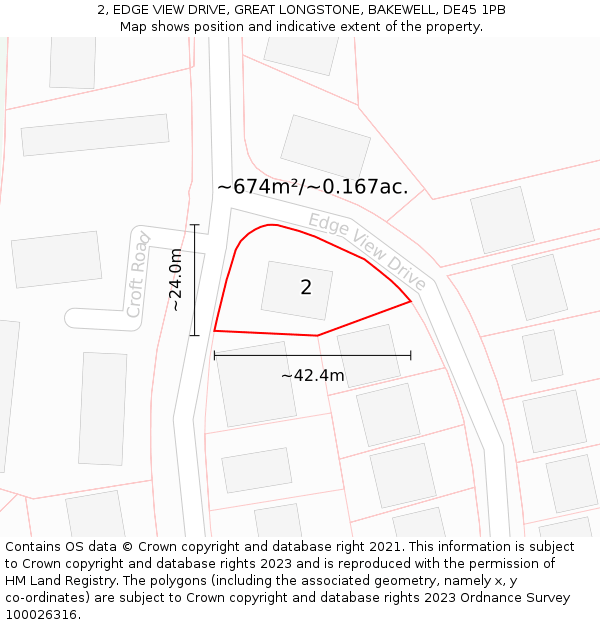 2, EDGE VIEW DRIVE, GREAT LONGSTONE, BAKEWELL, DE45 1PB: Plot and title map