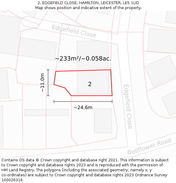 2, EDGEFIELD CLOSE, HAMILTON, LEICESTER, LE5 1UD: Plot and title map
