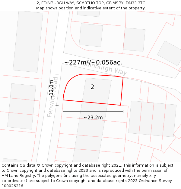 2, EDINBURGH WAY, SCARTHO TOP, GRIMSBY, DN33 3TG: Plot and title map