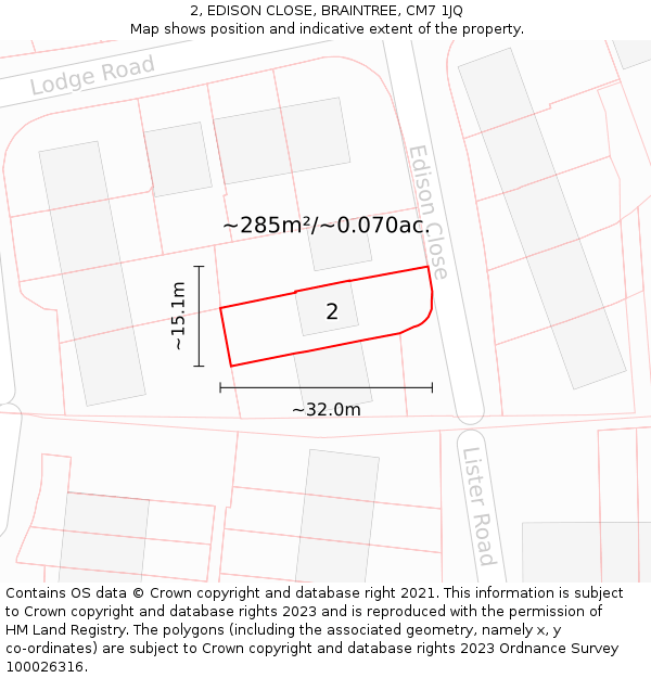 2, EDISON CLOSE, BRAINTREE, CM7 1JQ: Plot and title map