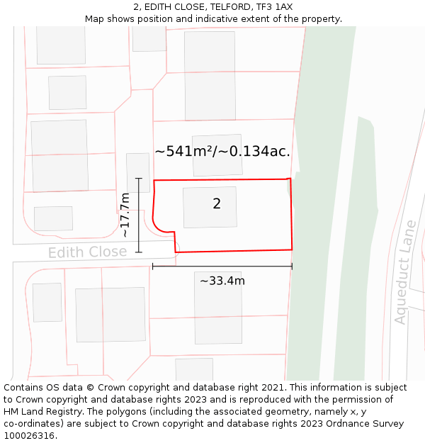 2, EDITH CLOSE, TELFORD, TF3 1AX: Plot and title map