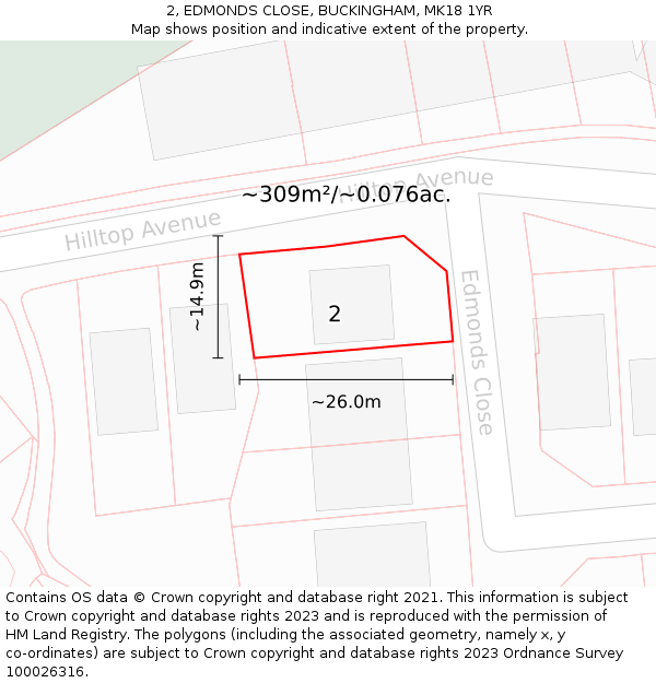 2, EDMONDS CLOSE, BUCKINGHAM, MK18 1YR: Plot and title map