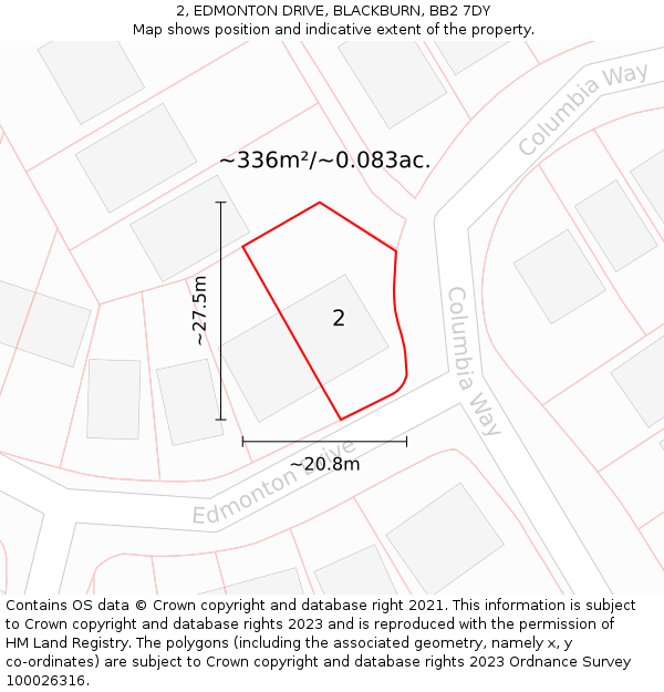 2, EDMONTON DRIVE, BLACKBURN, BB2 7DY: Plot and title map