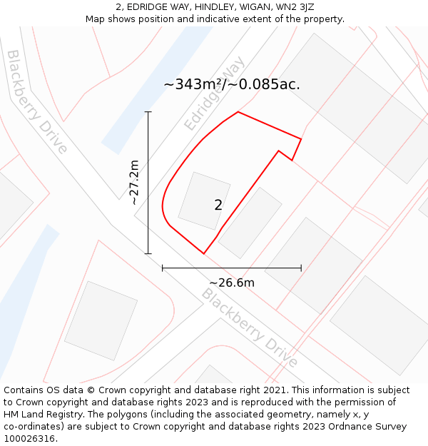 2, EDRIDGE WAY, HINDLEY, WIGAN, WN2 3JZ: Plot and title map