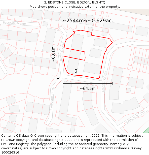 2, EDSTONE CLOSE, BOLTON, BL3 4TQ: Plot and title map