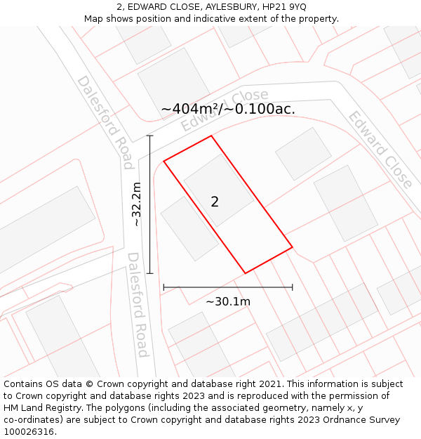 2, EDWARD CLOSE, AYLESBURY, HP21 9YQ: Plot and title map