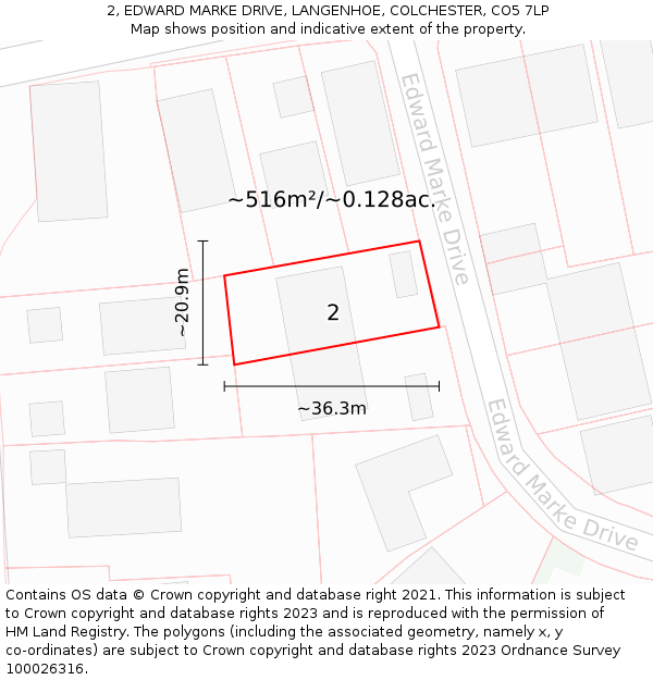 2, EDWARD MARKE DRIVE, LANGENHOE, COLCHESTER, CO5 7LP: Plot and title map