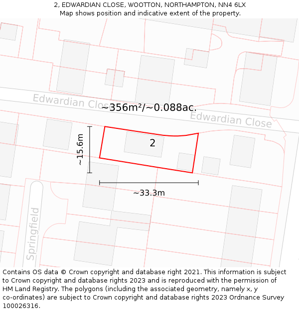 2, EDWARDIAN CLOSE, WOOTTON, NORTHAMPTON, NN4 6LX: Plot and title map