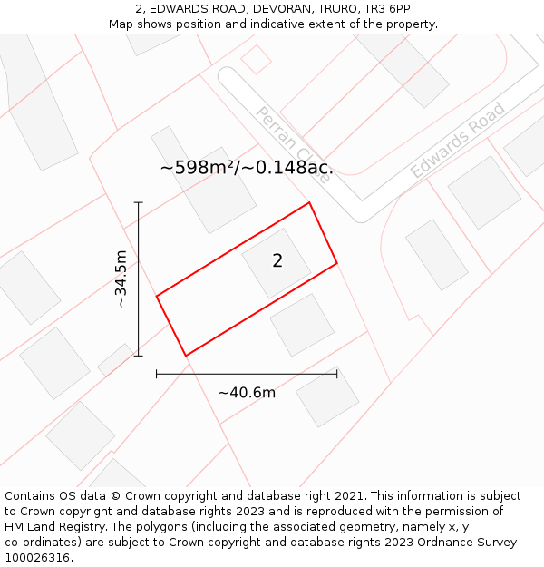 2, EDWARDS ROAD, DEVORAN, TRURO, TR3 6PP: Plot and title map
