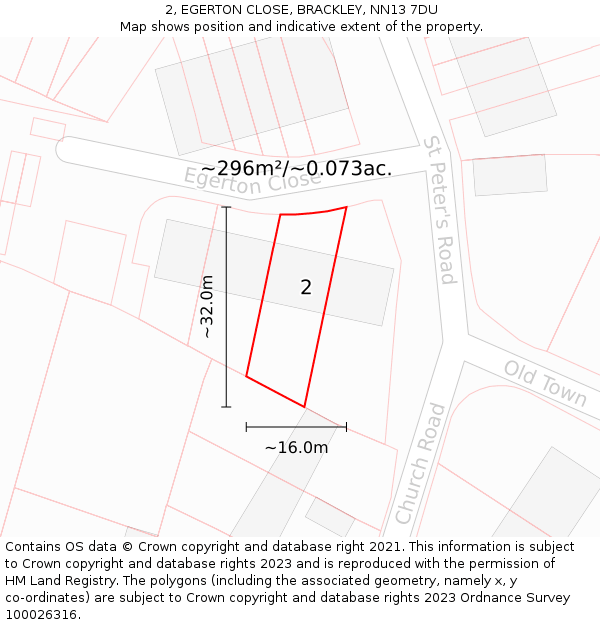2, EGERTON CLOSE, BRACKLEY, NN13 7DU: Plot and title map