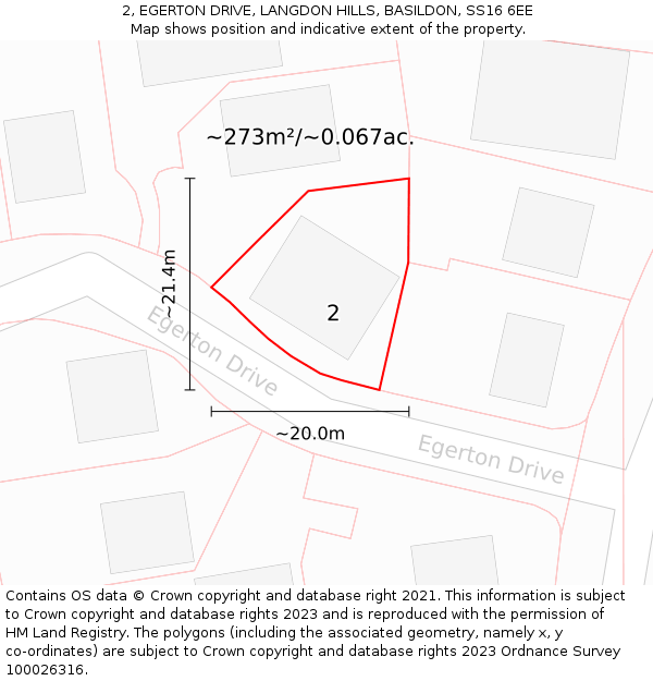 2, EGERTON DRIVE, LANGDON HILLS, BASILDON, SS16 6EE: Plot and title map