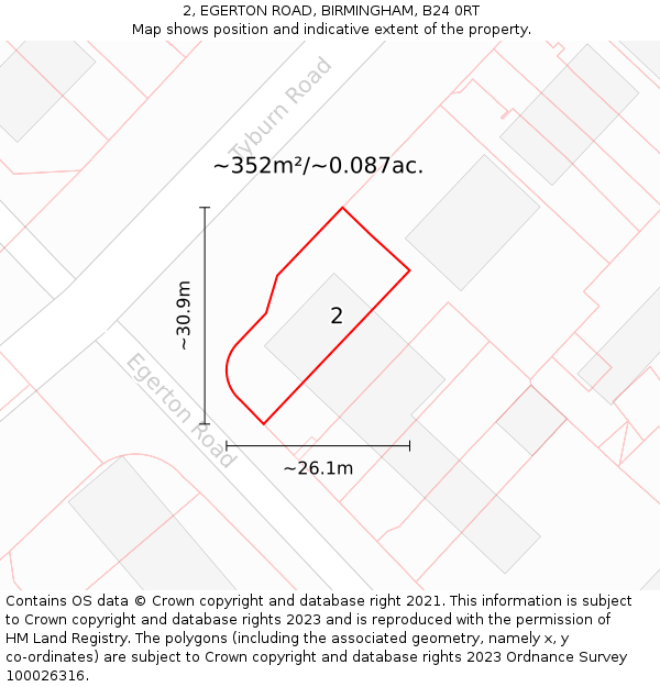 2, EGERTON ROAD, BIRMINGHAM, B24 0RT: Plot and title map
