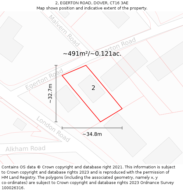 2, EGERTON ROAD, DOVER, CT16 3AE: Plot and title map