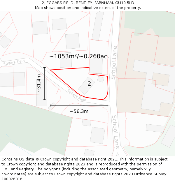 2, EGGARS FIELD, BENTLEY, FARNHAM, GU10 5LD: Plot and title map
