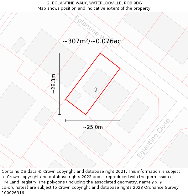 2, EGLANTINE WALK, WATERLOOVILLE, PO8 9BG: Plot and title map