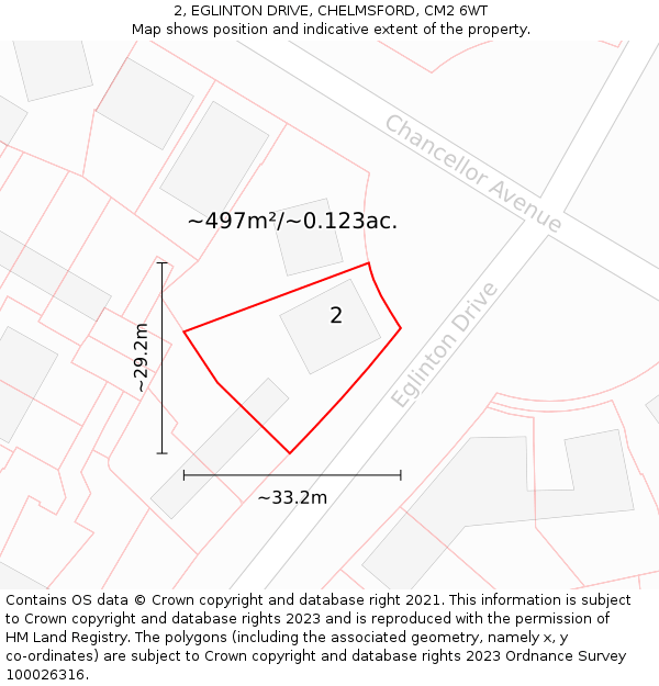2, EGLINTON DRIVE, CHELMSFORD, CM2 6WT: Plot and title map