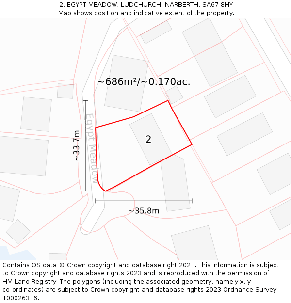 2, EGYPT MEADOW, LUDCHURCH, NARBERTH, SA67 8HY: Plot and title map