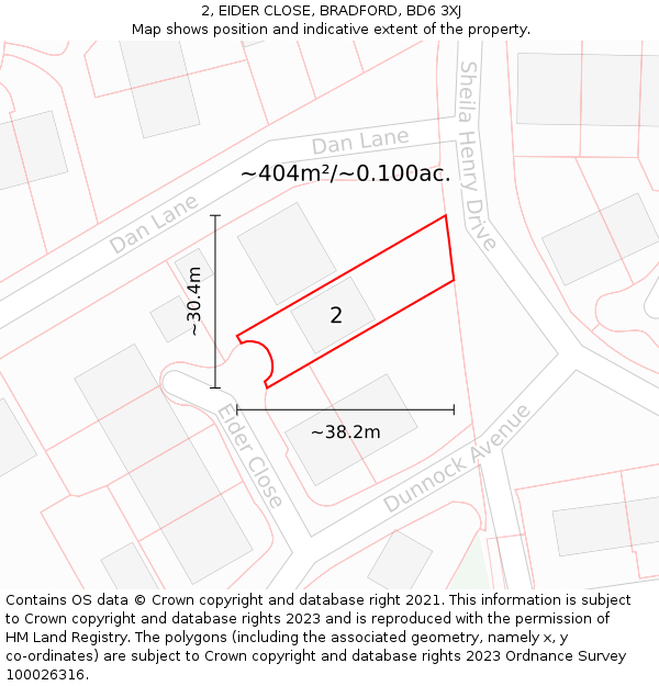 2, EIDER CLOSE, BRADFORD, BD6 3XJ: Plot and title map