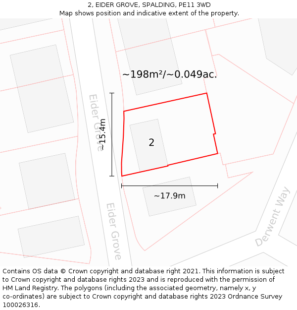 2, EIDER GROVE, SPALDING, PE11 3WD: Plot and title map